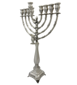 FINE LARGE 925 STERLING SILVER HANDMADE MODERN CHASED LEAF SLEEK HANUKAH MENORAH