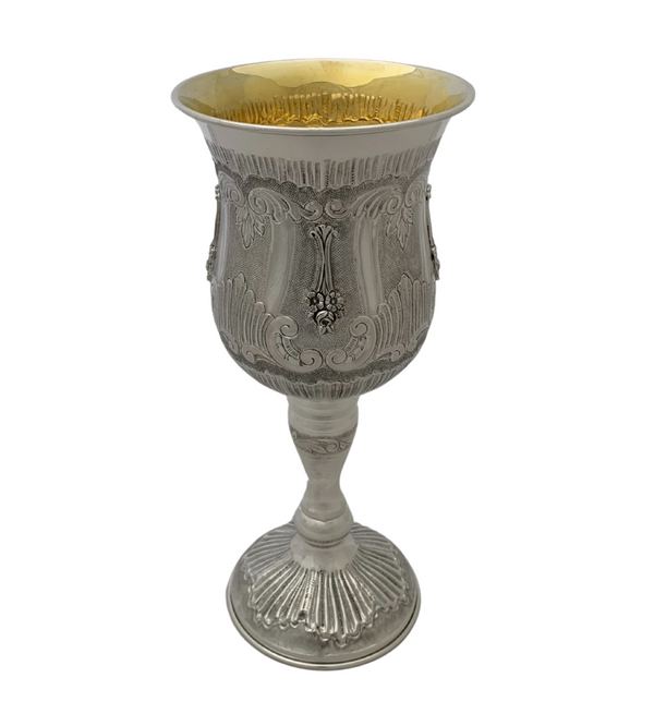 LARGE 925 STERLING SILVER HANDMADE FLOWER APPLIQUE CHASED ORNATE ELIYAHU CUP