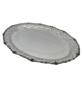 FINE 925 STERLING SILVER HANDMADE CHASED FILIGREE SWIRL FLORAL CUT OUT OVAL TRAY