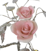 ITALIAN SILVER PLATED & PINK PORCELAIN & AMETHYST ROSE FLOWER TREE CENTERPIECE