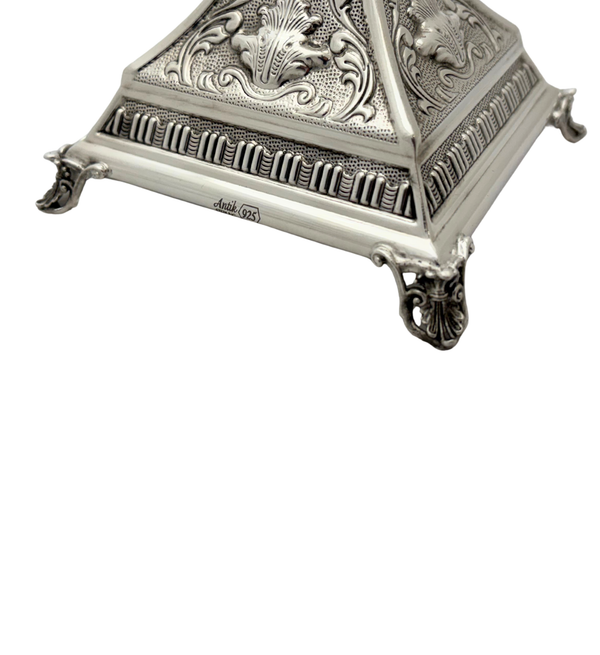 FINE 925 STERLING SILVER HANDMADE CHASED ORNATE MATTE & SHINY CHANUKAH MENORAH