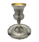 ITALY 925 STERLING SILVER HANDMADE LEAF APPLIQUE SWIRL ORNATE ELIYAHU CUP & TRAY