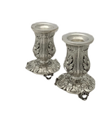 FINE SMALL 925 STERLING SILVER HANDMADE CHASED LEAF APPLIQUE ORNATE CANDLESTICKS