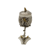 925 STERLING SILVER & GILDED HANDMADE MULTI BIRD LEAF APPLIQUE VIZNIZ CUP & TRAY