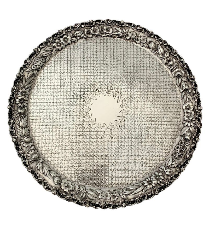 S. KIRK & SON 925 STERLING SILVER HANDMADE ELEGANT FLORAL UNIQUE ROUND PLATE