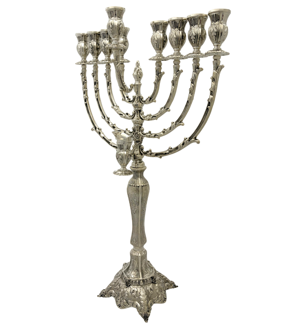 FINE 925 STERLING SILVER HANDMADE LEAF CHASED SWIRL MATTE SHINY CHANUKAH MENORAH