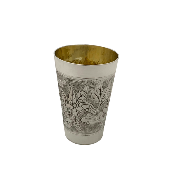 ITALIAN 925 STERLING SILVER HANDMADE MULTI FLORAL ORNATE MATTE SHINY CUP & TRAY
