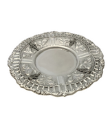 925 STERLING SILVER HANDMADE CHASED SWIRL LEAF APPLIQUE MATTE SHINY ROUND TRAY