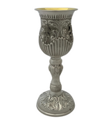 FINE 925 STERLING SILVER HANDMADE LEAF APPLIQUE STRIATED CHASED ELIYAHU CUP