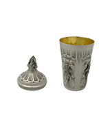 FINE 925 STERLING SILVER HANDMADE LEAF APPLIQUE ORNATE MATTE & SHINY CUP & TRAY