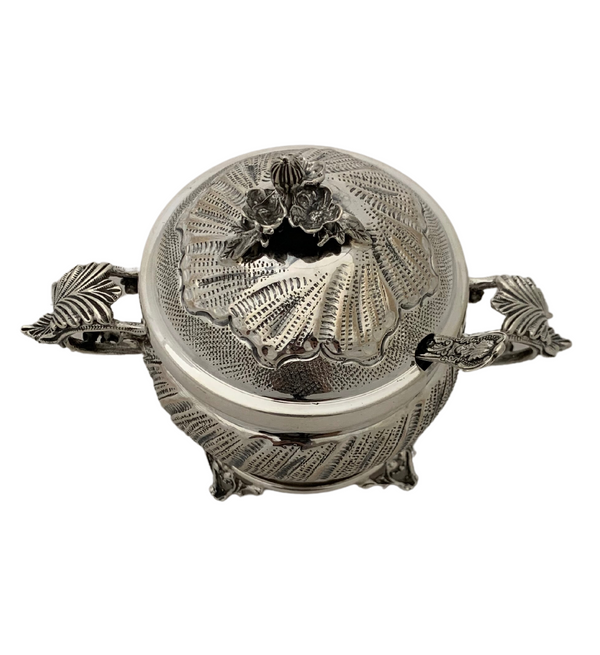 FINE 925 STERLING SILVER HANDMADE MODERN STRIATED LEAF APPLIQUE MATTE HONEY DISH