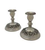 ANTIQUE S. KIRK & SON STERLING SILVER HANDMADE FLORAL REPOUSSE CANDLESTICKS