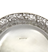 ANTIQUE 925 STERLING SILVER HANDMADE HEAVY FLORAL REPOUSSE ORNATE ROUND DISH