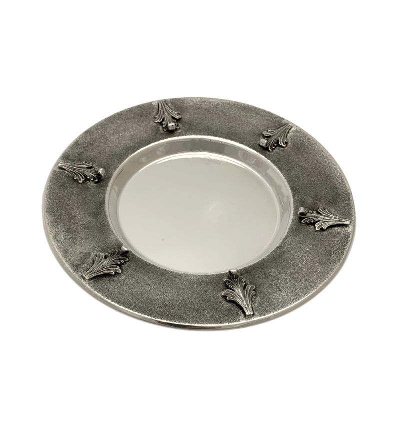 FINE 925 STERLING SILVER HANDMADE LEAF APPLIQUE MATTE & SHINY SLEEK CUP & TRAY