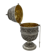 TALL ITALY 925 STERLING SILVER HANDMADE CHASED LEAF ORNATE STANDING ESROG BOX