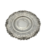 925 STERLING SILVER HANDMADE HEAVY FLORAL ORNATE SWIRL STRIATED SHINY CUP & TRAY