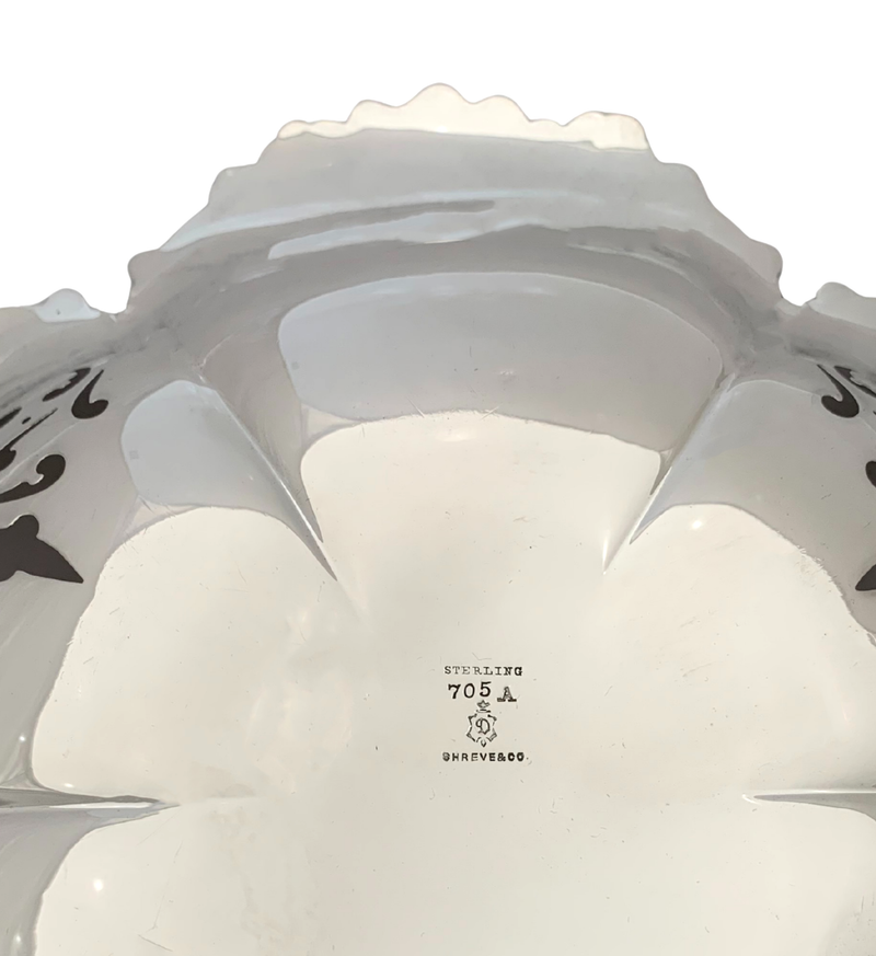 ANTIQUE SHREVE & CO 925 STERLING SILVER HANDMADE FLORAL ORNATE STAR BOWL DISH