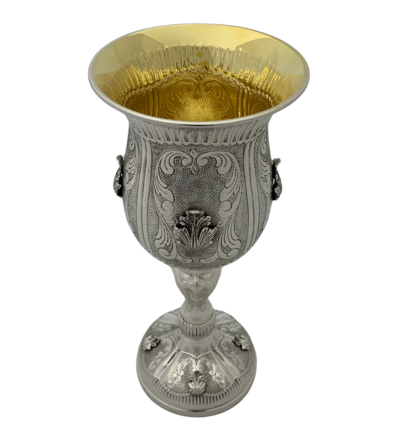 925 STERLING SILVER HANDMADE CHASED LEAF APPLIQUE SWIRL MATTE SHINY ELIYAHU CUP