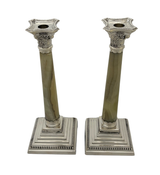 ANTIQUE THOMAS WOOLLEY BIRMINGHAM 925 STERLING SILVER & AGATE COLUMN CANDLESTICK