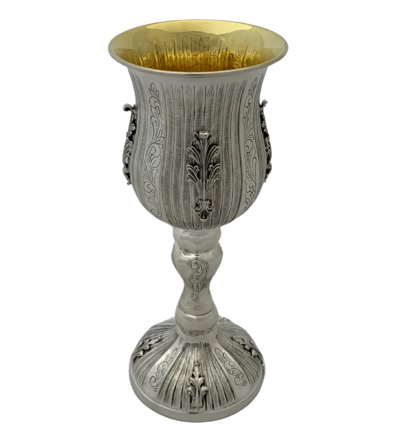 FINE 925 STERLING SILVER HANDMADE LEAF APPLIQUE SWIRL STRIATED MATTE ELIYAHU CUP