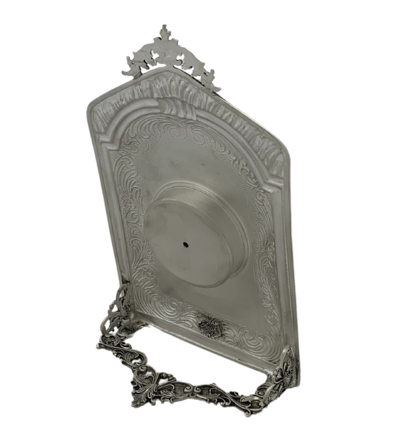 925 STERLING SILVER HANDMADE CHASED ORNATE LEAF MATTE & SHINY QUARTZ TABLE CLOCK