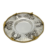 925 STERLING SILVER & GILDED HANDMADE BIRD & LEAF APPLIQUE HONEY DISH & TRAY