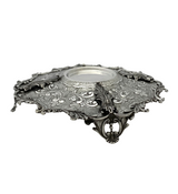 FINE 925 STERLING SILVER HANDMADE LEAF APPLIQUE CHASED SWIRL ORNATE CUP & TRAY