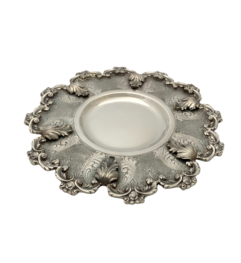 FINE ITALIAN 925 STERLING SILVER HANDMADE LEAF APPLIQUE CHASED