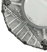 925 STERLING SILVER HANDMADE CHASED LEAF APPLIQUE MATTE SHINY ROUND PLATE TRAY