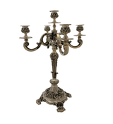 PAIR OF OLD PORTUGUESE 800 SILVER CHASED LEAF APPLIQUE ORNATE 5 LIGHT CANDELABRA