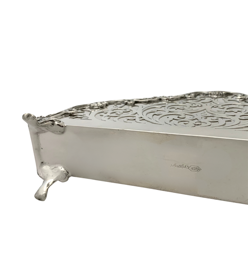 FINE 925 STERLING SILVER HANDMADE CUT OUT CHASED LEAF SWIRL ORNATE NAPKIN HOLDER