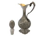 ITALY 925 STERLING SILVER HANDMADE FLORAL LEAF ORNATE CHASED WINE BOTTLE & TRAY