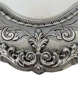 FINE LARGE 925 STERLING SILVER HANDMADE LEAF APPLIQUE CHASED OVAL SERVING TRAY