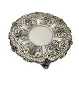 FINE 925 STERLING SILVER HANDMADE LEAF APPLIQUE ORNATE MATTE & SHINY CUP & TRAY