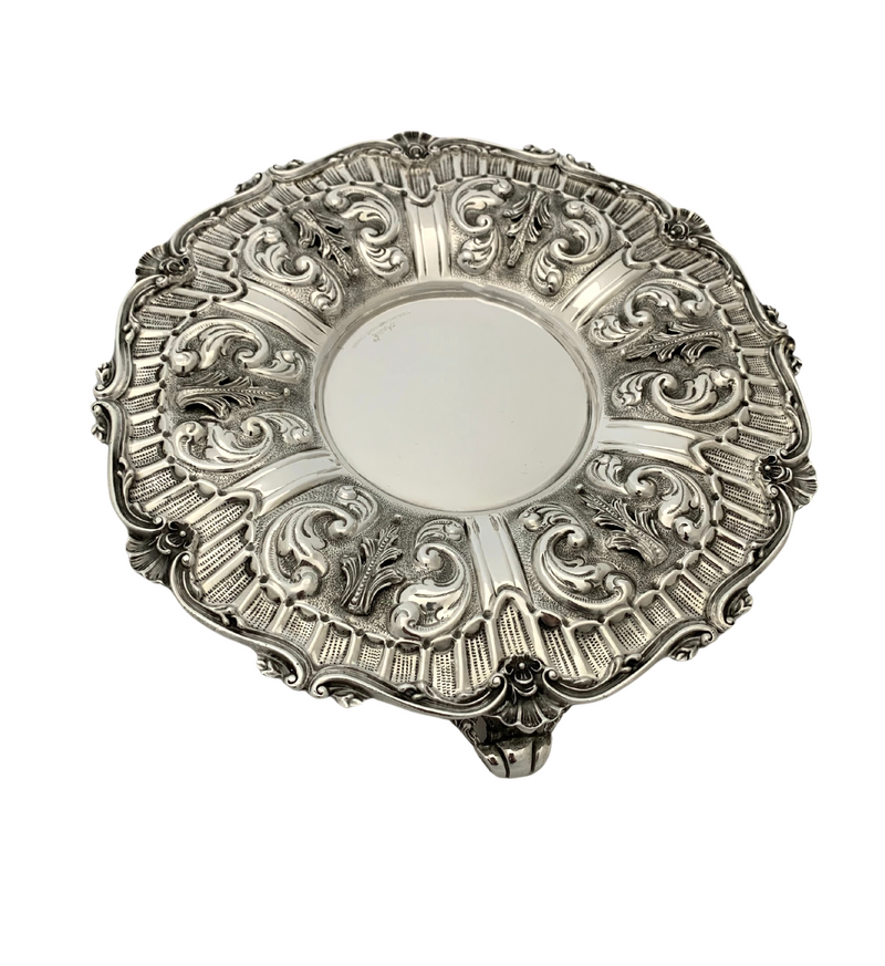 FINE 925 STERLING SILVER HANDMADE LEAF APPLIQUE ORNATE MATTE & SHINY CUP & TRAY