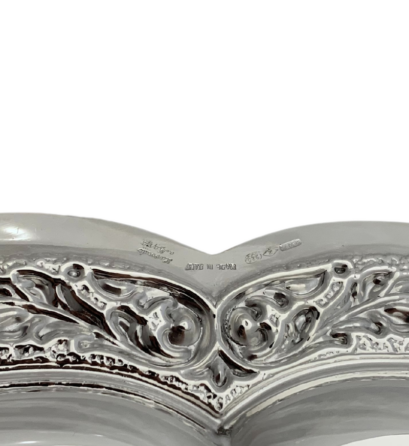 FINE ITALIAN 925 STERLING SILVER HANDMADE INTRICATE BORDER MATTE & SHINY TRAY