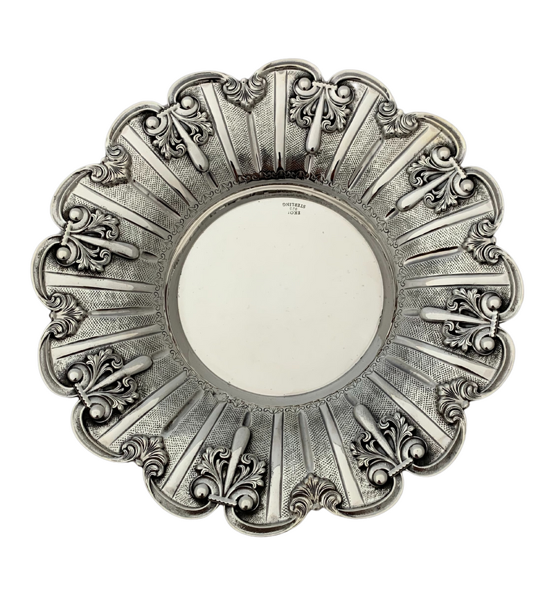 FINE 925 STERLING SILVER HANDMADE ORNATE LEAF APPLIQUE MATTE & SHINY CUP & TRAY