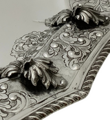 FINE ITALY 925 STERLING SILVER HANDMADE CHASED FLORAL LEAF APPLIQUE ORNATE TRAY
