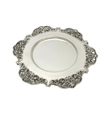 925 STERLING SILVER & GLASS INSERT HANDMADE FLUTED OPEN LACE ORNATE CUP & TRAY