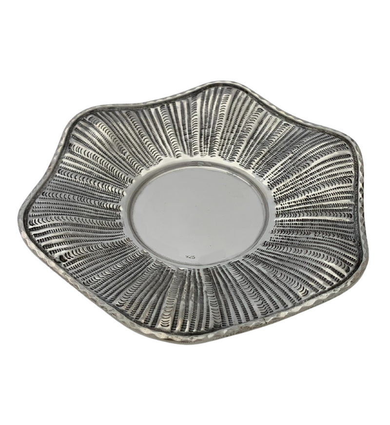 FINE 925 STERLING SILVER HANDMADE MODERN STRIATED SLEEK FINISH CUP & TRAY