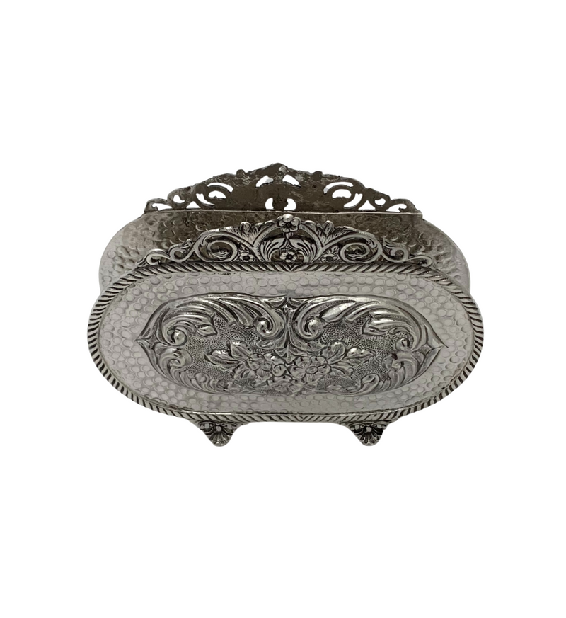 FINE 925 STERLING SILVER HANDMADE FLORAL CHASED ORNATE HAMMERED NAPKIN HOLDER