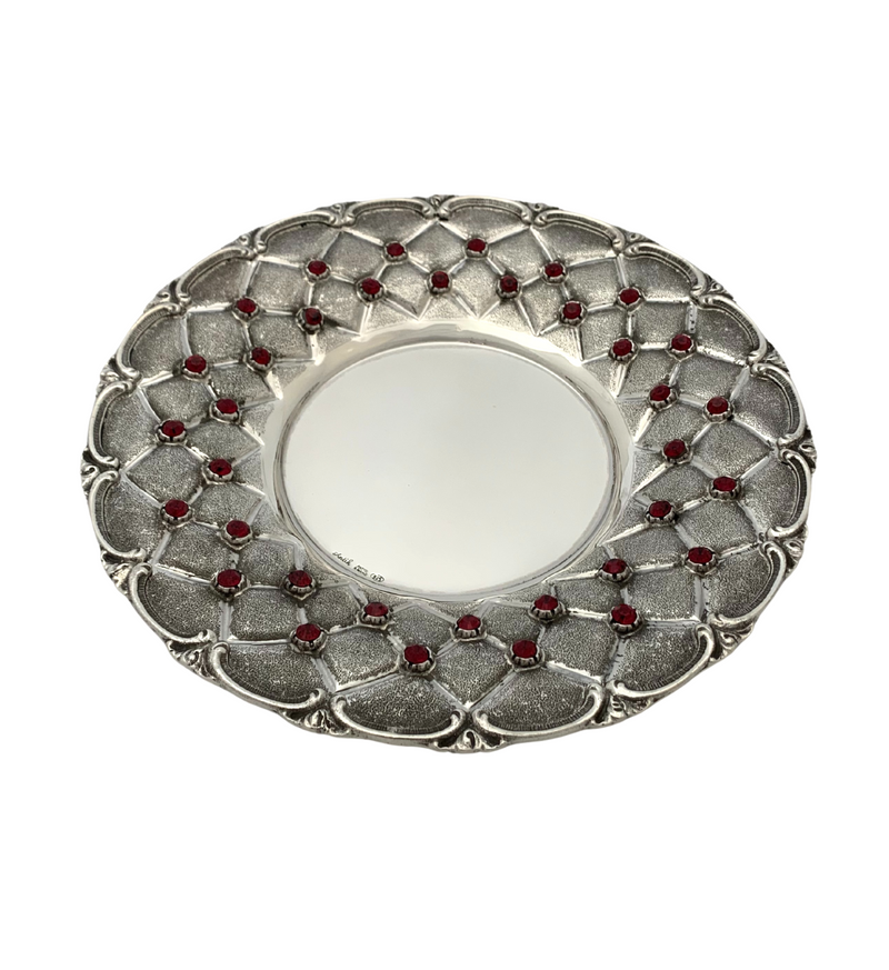 FINE 925 STERLING SILVER & RED STONES HANDMADE UNIQUE MATTE & SHINY CUP & TRAY