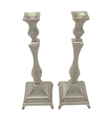 FINE 925 STERLING SILVER HANDMADE MODERN DIAMOND CUT & SLEEK SQUARE CANDLESTICKS