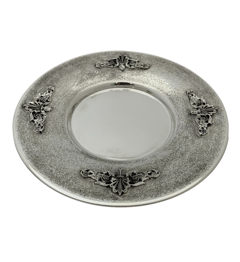 FINE 925 STERLING SILVER HANDMADE FLORAL APPLIQUE MATTE & SHINY CUP & TRAY