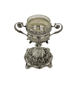 FINE TALL 925 STERLING SILVER HANDMADE FLORAL LEAF APPLIQUE STANDING SALT HOLDER