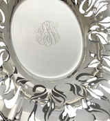 ANTIQUE 925 STERLING SILVER HANDMADE OPEN LACE FLORAL ORNATE OVAL BASKET BOWL