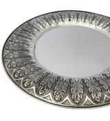 FINE ITALIAN 925 STERLING SILVER HANDMADE LEAF APPLIQUE MATTE & SHINY ROUND TRAY