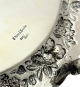 ANTIQUE S. KIRK & SON 925 STERLING SILVER HANDMADE REPOUSSE FLORAL 3 LEG SALVER