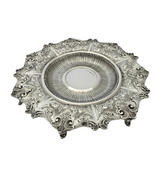 FINE 925 STERLING SILVER HANDMADE LEAF APPLIQUE ORNATE SWIRL CHASED CUP & TRAY