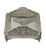 FINE 925 STERLING SILVER HANDMADE LEAF CHASED SWIRL MATTE & SHINY NAPKIN HOLDER
